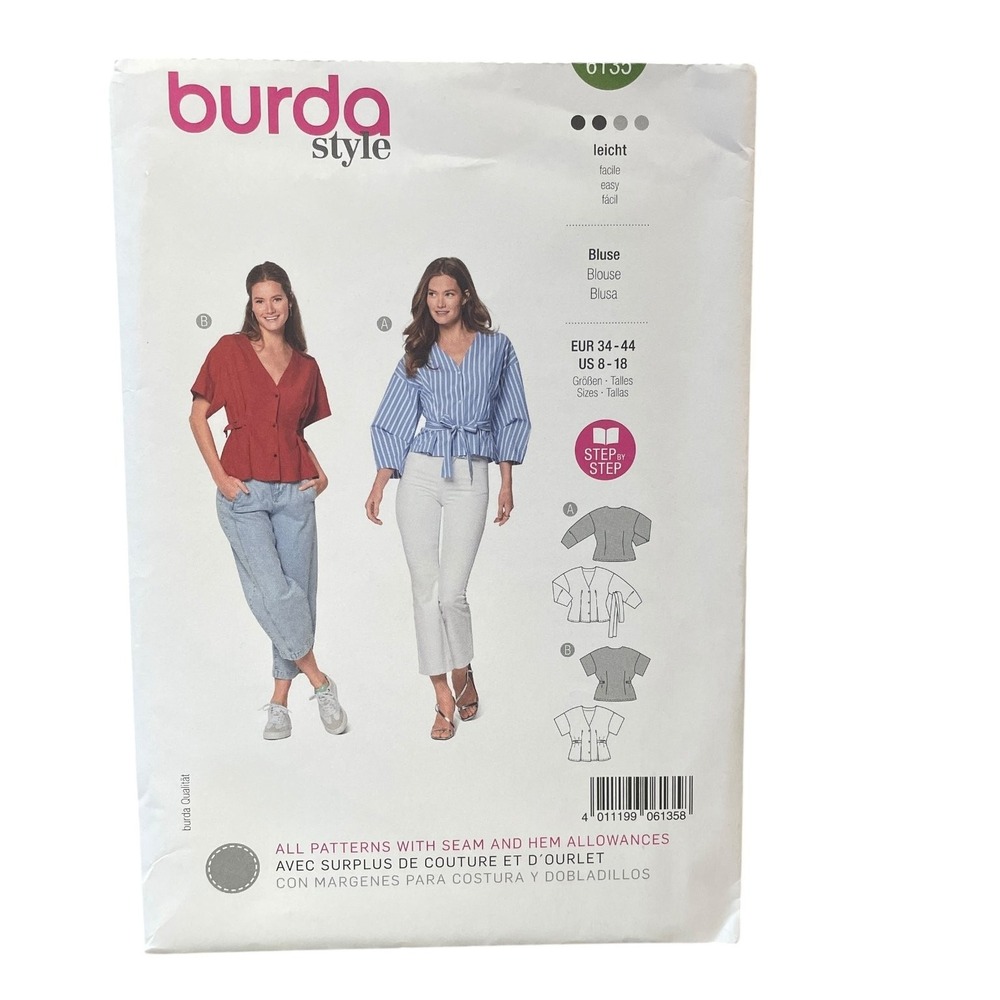 Burda Style Sewing Pattern 6135 Blouse Women Size 8-18 Easy V-Neck Loose Fit